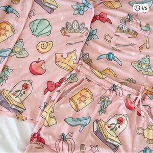 Whimsical Pink Pajama Set with Fairytale Print